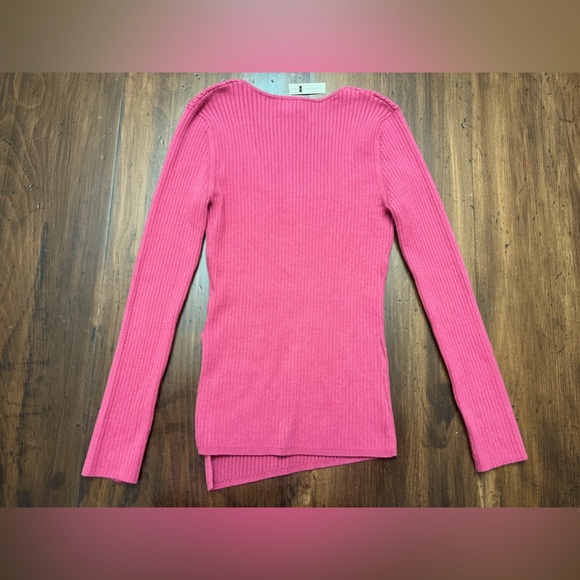 Open Edit Ribbed Sweater Size Small Pink Square Neck Spring Easter Asymmetrical - Picture 3 of 9